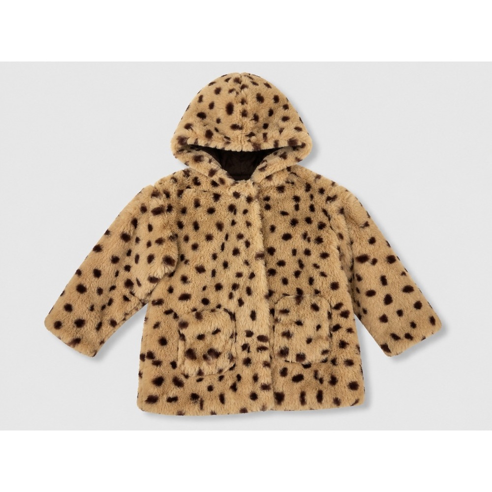 Zara Faux Fur Jacket Baby Girl 18-24 Months Leopard Print Hooded Coat Holiday